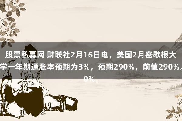 股票私募网 财联社2月16日电，美国2月密歇根大学一年期通胀率预期为3%，预期290%，前值290%。